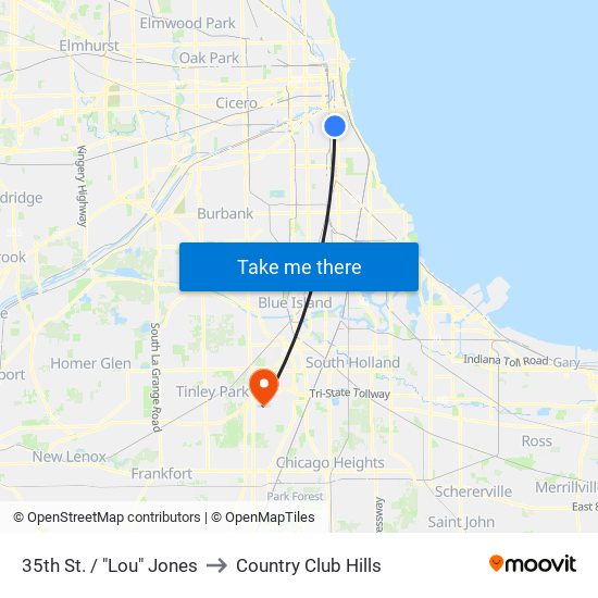 35th St. / "Lou" Jones to Country Club Hills map