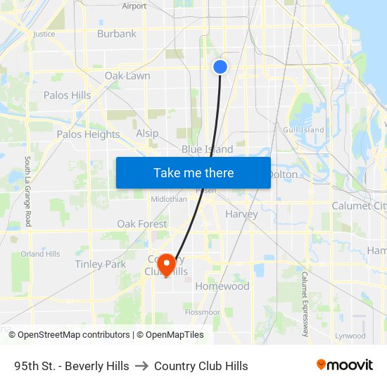 95th St. - Beverly Hills to Country Club Hills map