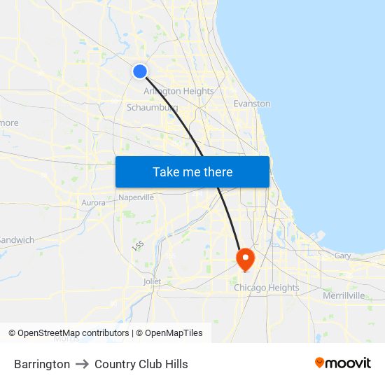 Barrington to Country Club Hills map