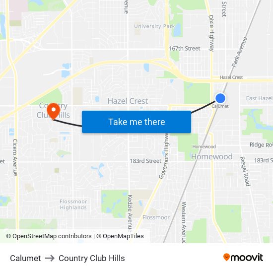 Calumet to Country Club Hills map