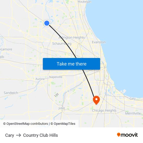 Cary to Country Club Hills map