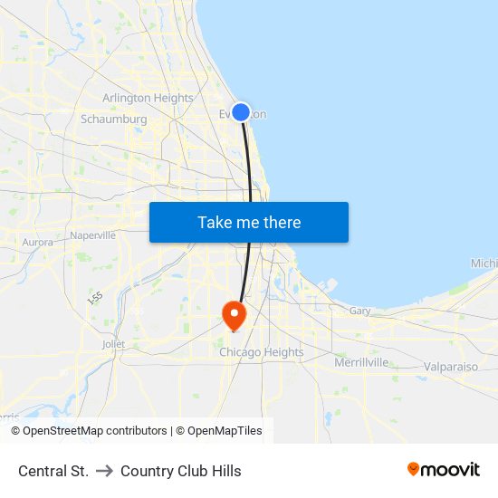 Central St. to Country Club Hills map