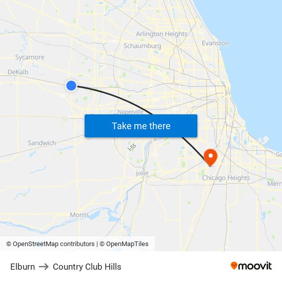 Elburn to Country Club Hills map