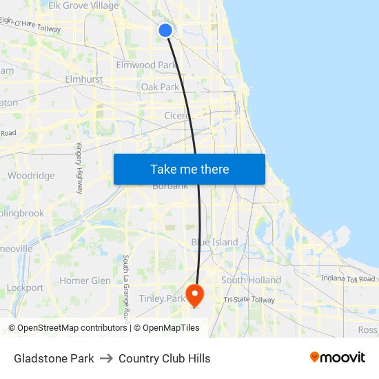 Gladstone Park to Country Club Hills map