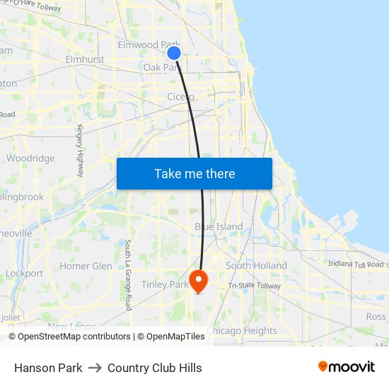 Hanson Park to Country Club Hills map