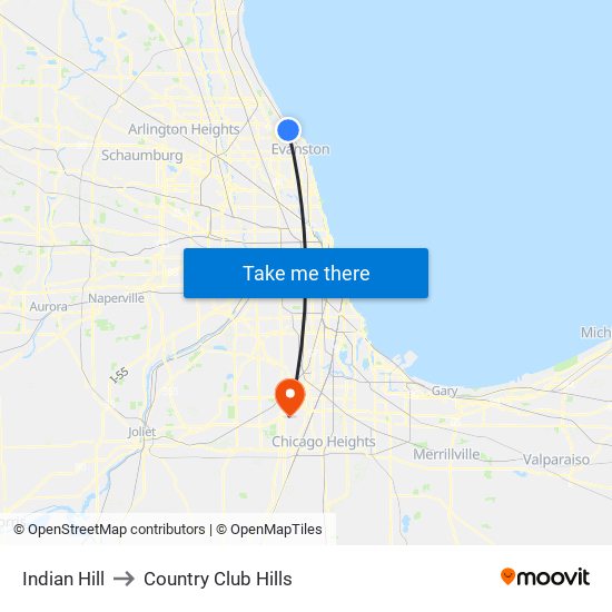 Indian Hill to Country Club Hills map