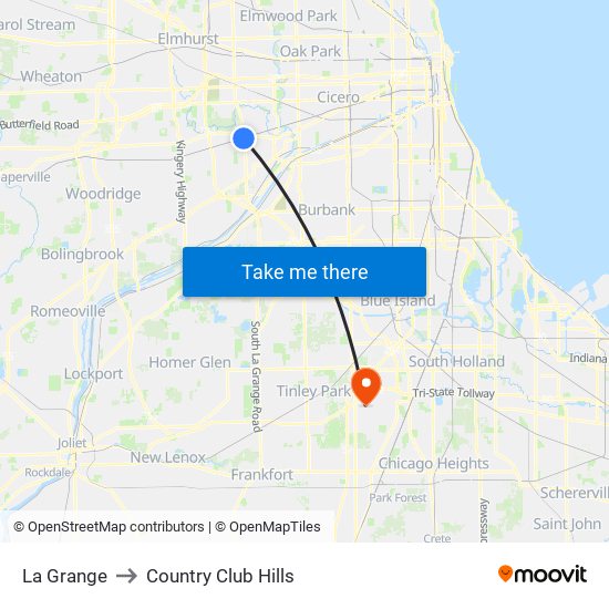 La Grange to Country Club Hills map