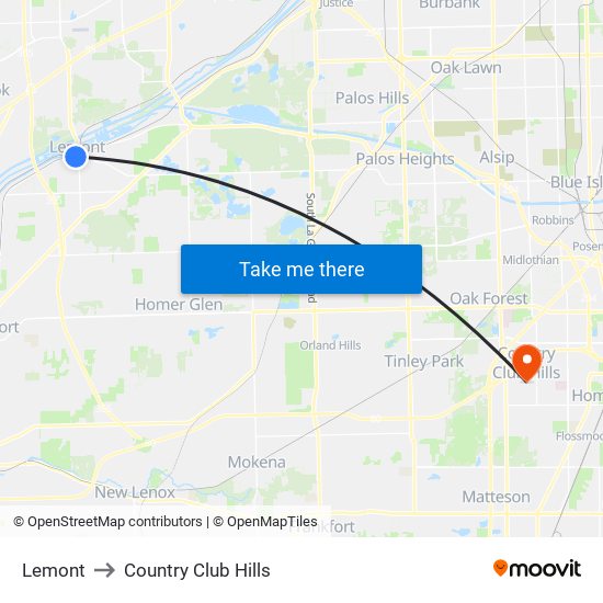 Lemont to Country Club Hills map