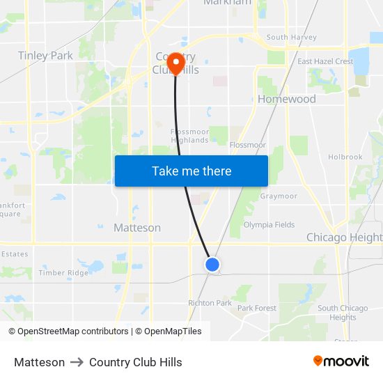 Matteson to Country Club Hills map