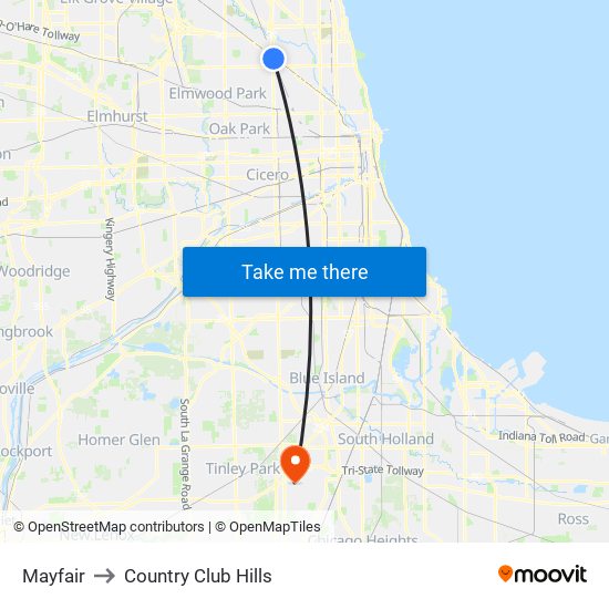 Mayfair to Country Club Hills map