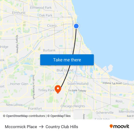 Mccormick Place to Country Club Hills map