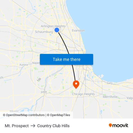 Mt. Prospect to Country Club Hills map
