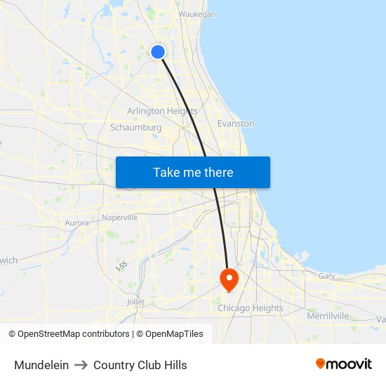 Mundelein to Country Club Hills map