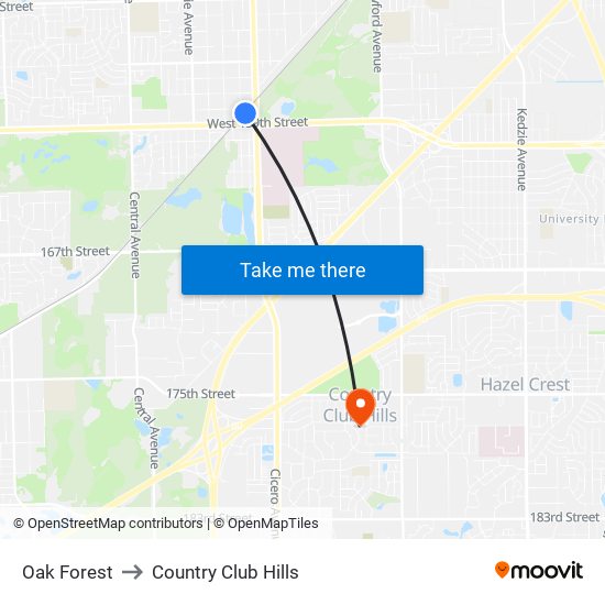 Oak Forest to Country Club Hills map