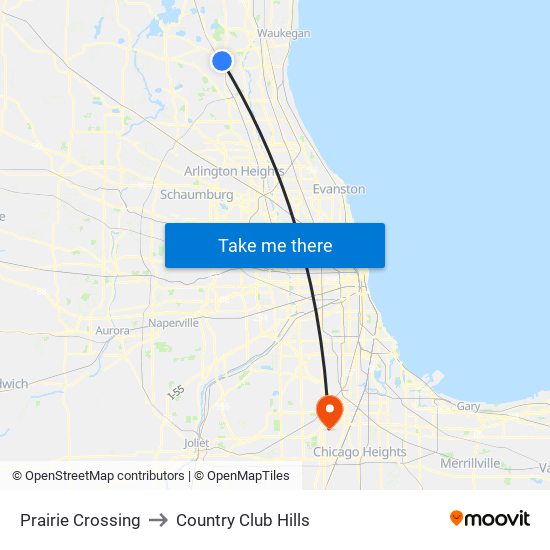 Prairie Crossing to Country Club Hills map