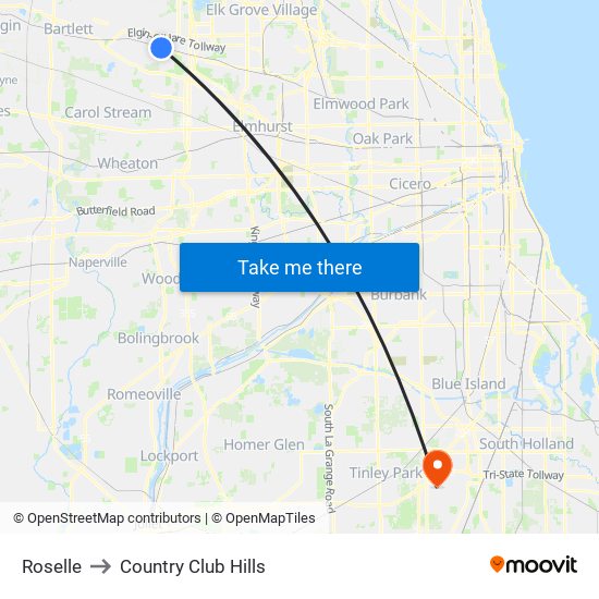 Roselle to Country Club Hills map