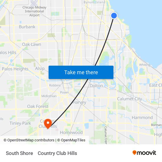 South Shore to Country Club Hills map