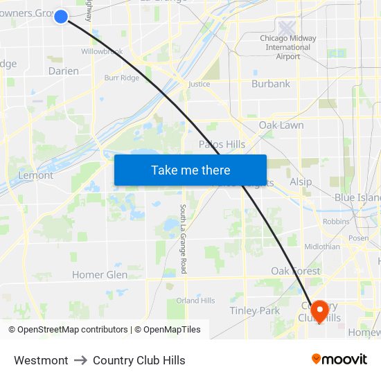 Westmont to Country Club Hills map