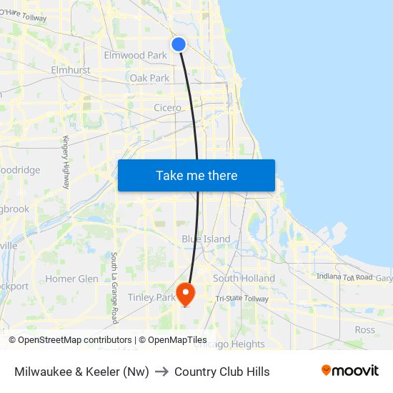 Milwaukee & Keeler (Nw) to Country Club Hills map