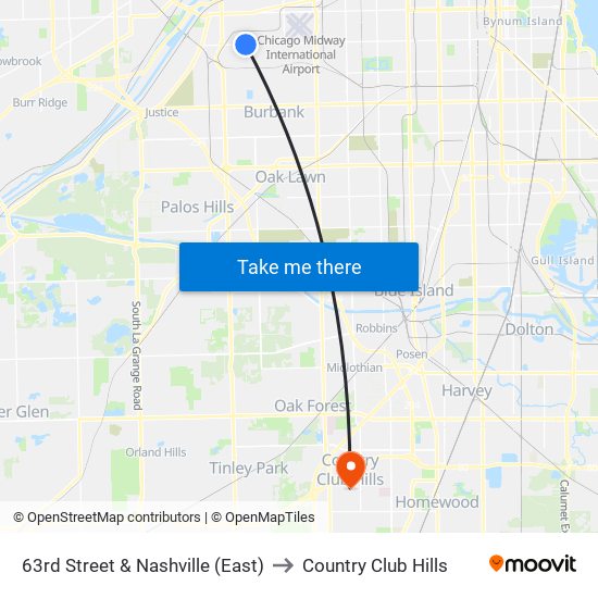 63rd Street & Nashville (East) to Country Club Hills map