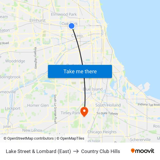 Lake Street & Lombard (East) to Country Club Hills map