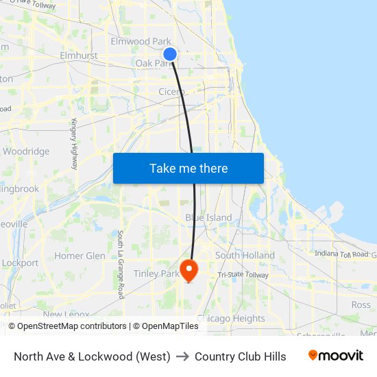 North Ave & Lockwood (West) to Country Club Hills map
