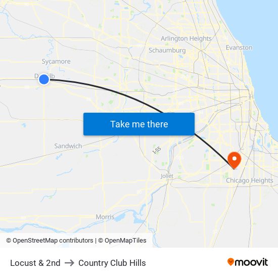 Locust & 2nd to Country Club Hills map