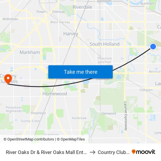 River Oaks Dr & River Oaks Mall Entrance East to Country Club Hills map