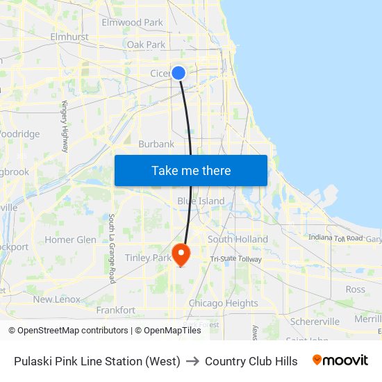 Pulaski Pink Line Station (West) to Country Club Hills map