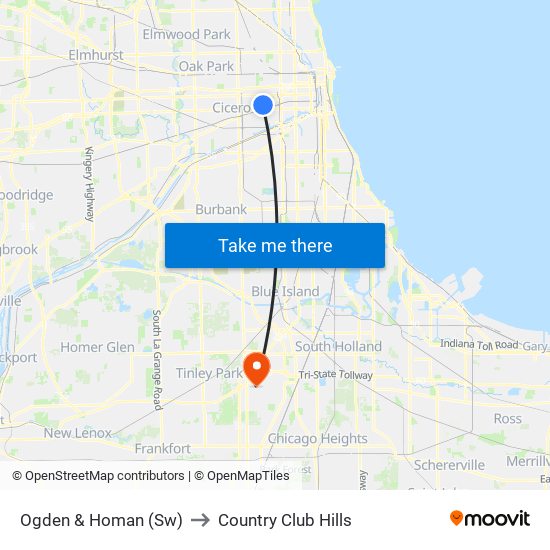 Ogden & Homan (Sw) to Country Club Hills map