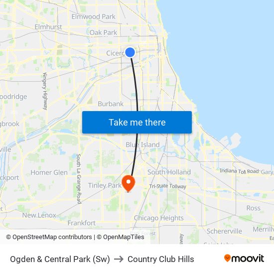 Ogden & Central Park (Sw) to Country Club Hills map