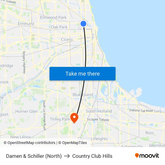 Damen & Schiller (North) to Country Club Hills map