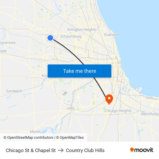 Chicago St & Chapel St to Country Club Hills map