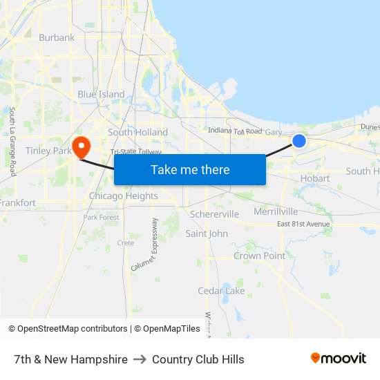 7th & New Hampshire to Country Club Hills map