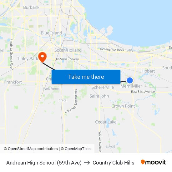 Andrean High School (59th Ave) to Country Club Hills map