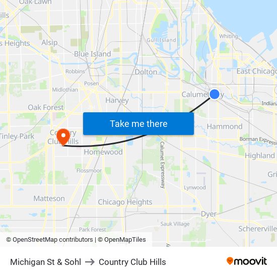 Michigan St & Sohl to Country Club Hills map