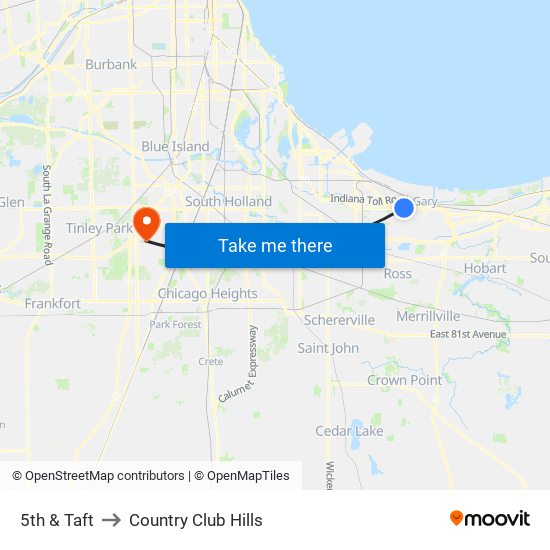 5th & Taft to Country Club Hills map