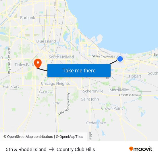 5th & Rhode Island to Country Club Hills map