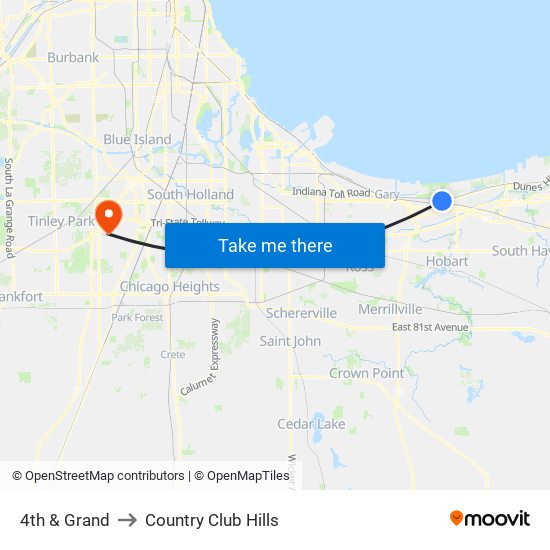 4th & Grand to Country Club Hills map