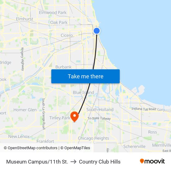 Museum Campus/11th St. to Country Club Hills map