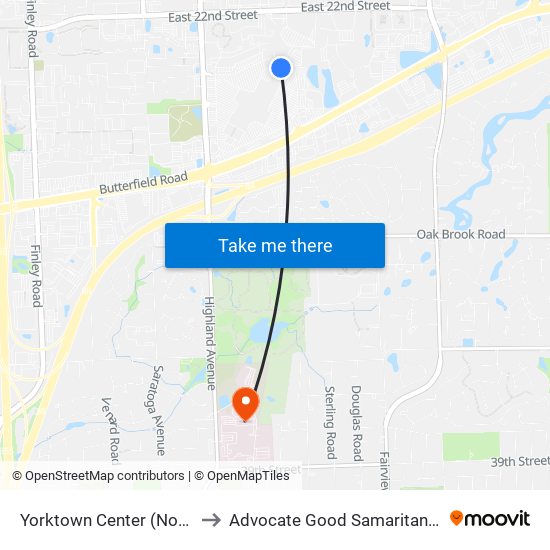 Yorktown Center (North Ent.) to Advocate Good Samaritan Hospital map