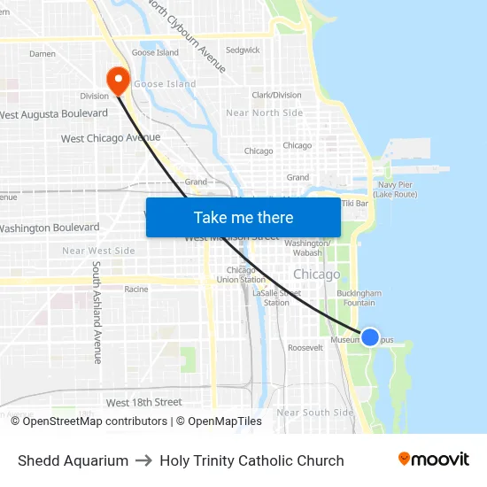 Shedd Aquarium to Holy Trinity Catholic Church map