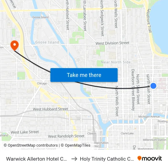Warwick Allerton Hotel Chicago to Holy Trinity Catholic Church map