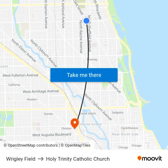 Wrigley Field to Holy Trinity Catholic Church map