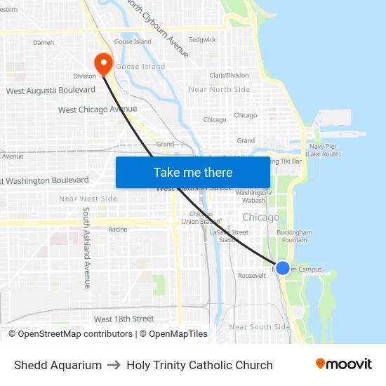 Shedd Aquarium to Holy Trinity Catholic Church map