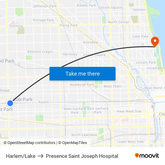 Harlem/Lake to Presence Saint Joseph Hospital map