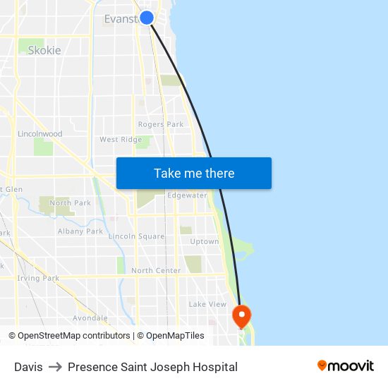 Davis to Presence Saint Joseph Hospital map