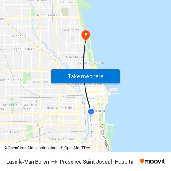 Lasalle/Van Buren to Presence Saint Joseph Hospital map
