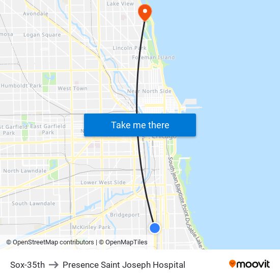 Sox-35th to Presence Saint Joseph Hospital map