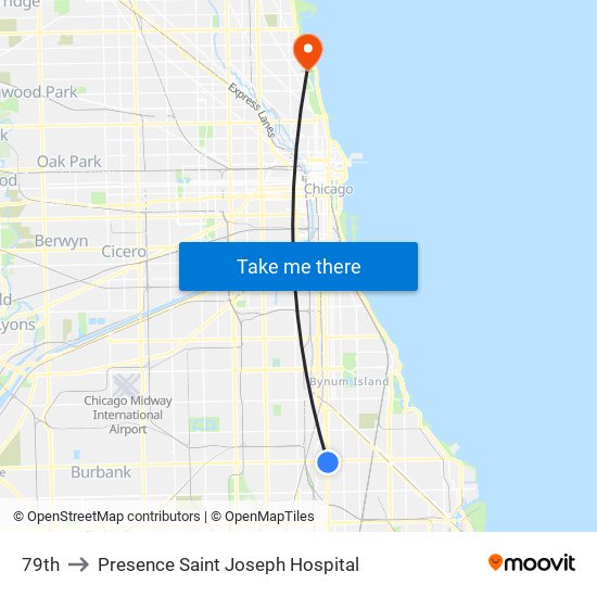 79th to Presence Saint Joseph Hospital map